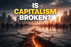 Cracked Ground with the title is Capitalism Broken